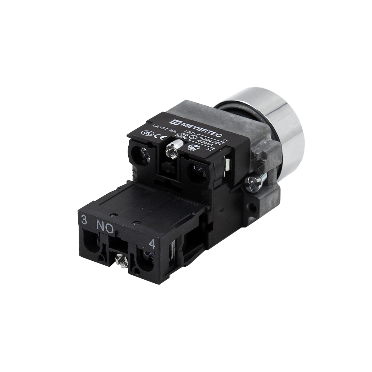 Кнопка плоская синяя с подсветкой, 220V AC/DC, 1NO, IP67, металл