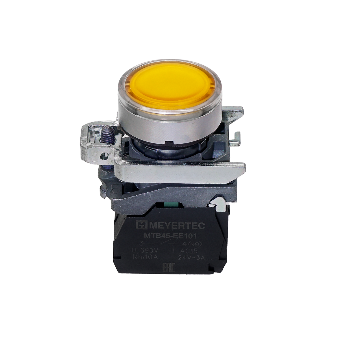 Кнопка желтая с подсветкой, 1NO, 24V AC/DC, IP65, металл