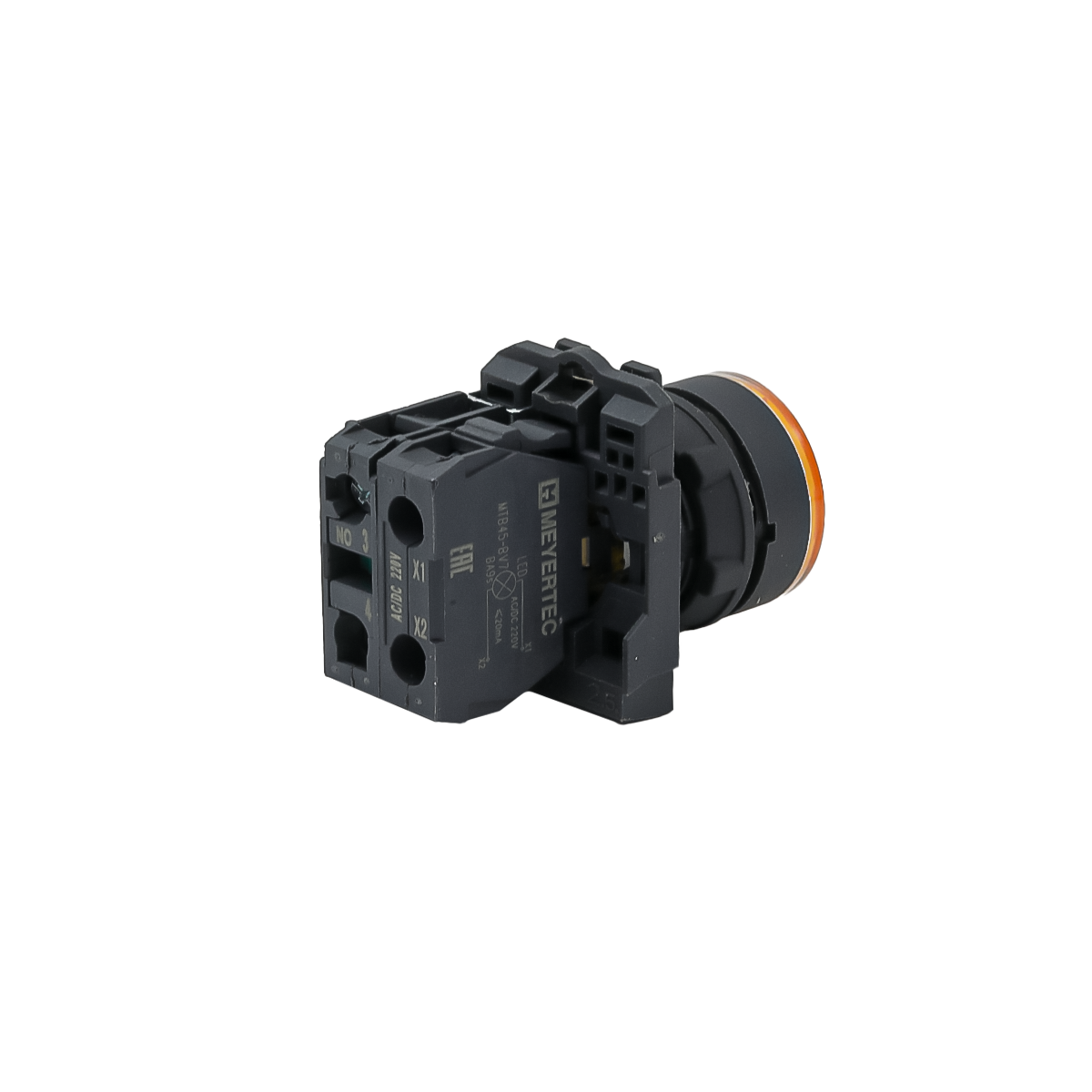 Кнопка желтая с подсветкой, 1NO, 220V AC/DC, IP65, пластик