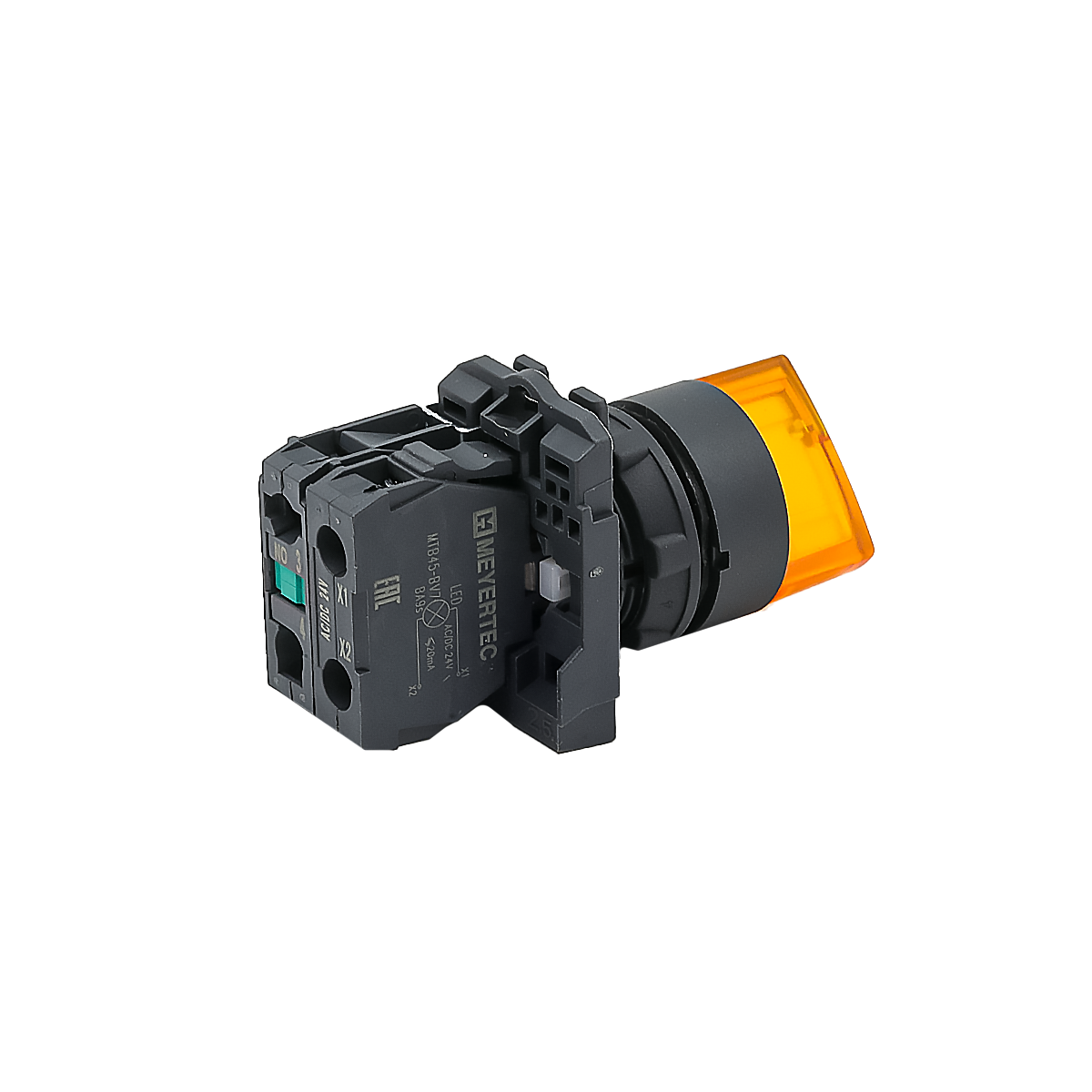 Переключатель  на 3 положения с фиксацией и подсветкой,  желтый, 1NO, 24V AC/DC, IP65, пластик