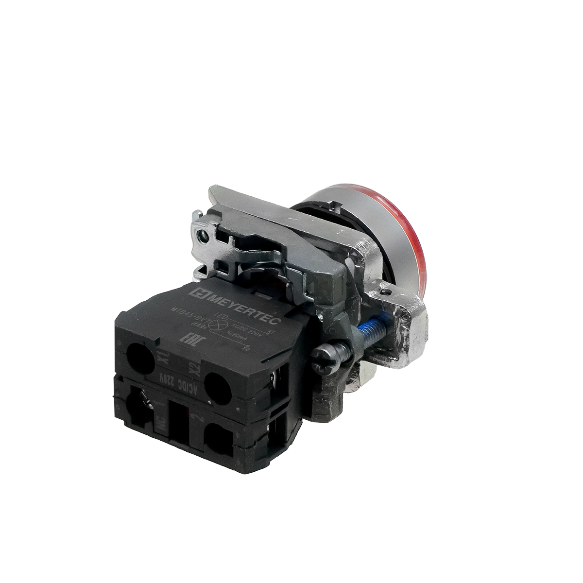 Кнопка красная с подсветкой, 1NС, 220V AC/DC, IP65, металл