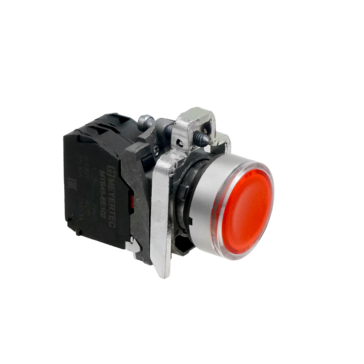 Кнопка красная с подсветкой, 1NС, 220V AC/DC, IP65, металл