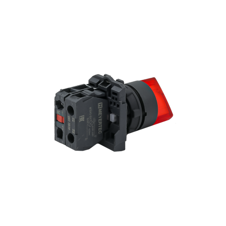 Переключатель  на 2 положения с фиксацией и подсветкой, красный, 1NС, 220V AC/DC, IP65, пластик