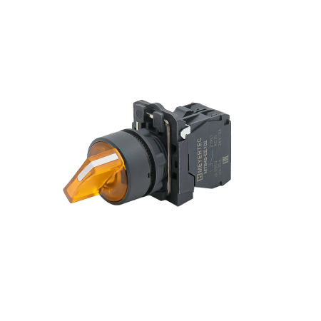 Переключатель  на 3 положения с фиксацией и подсветкой,  желтый, 1NO, 24V AC/DC, IP65, пластик
