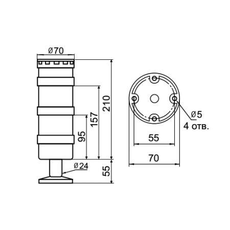 Светосигнальная колонна INNOCONT TL70B-024-YG-55